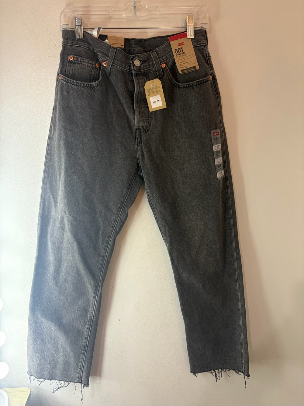 New Levi's 501 Black Straight-Leg Jeans with button Fly Raw Hem